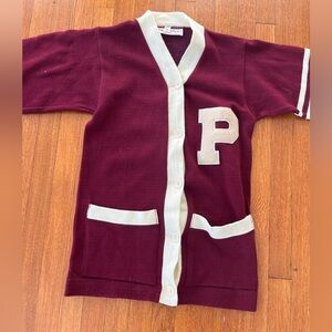 Letter Jacket Cardigan Red Maroon and Cream Women's size Small